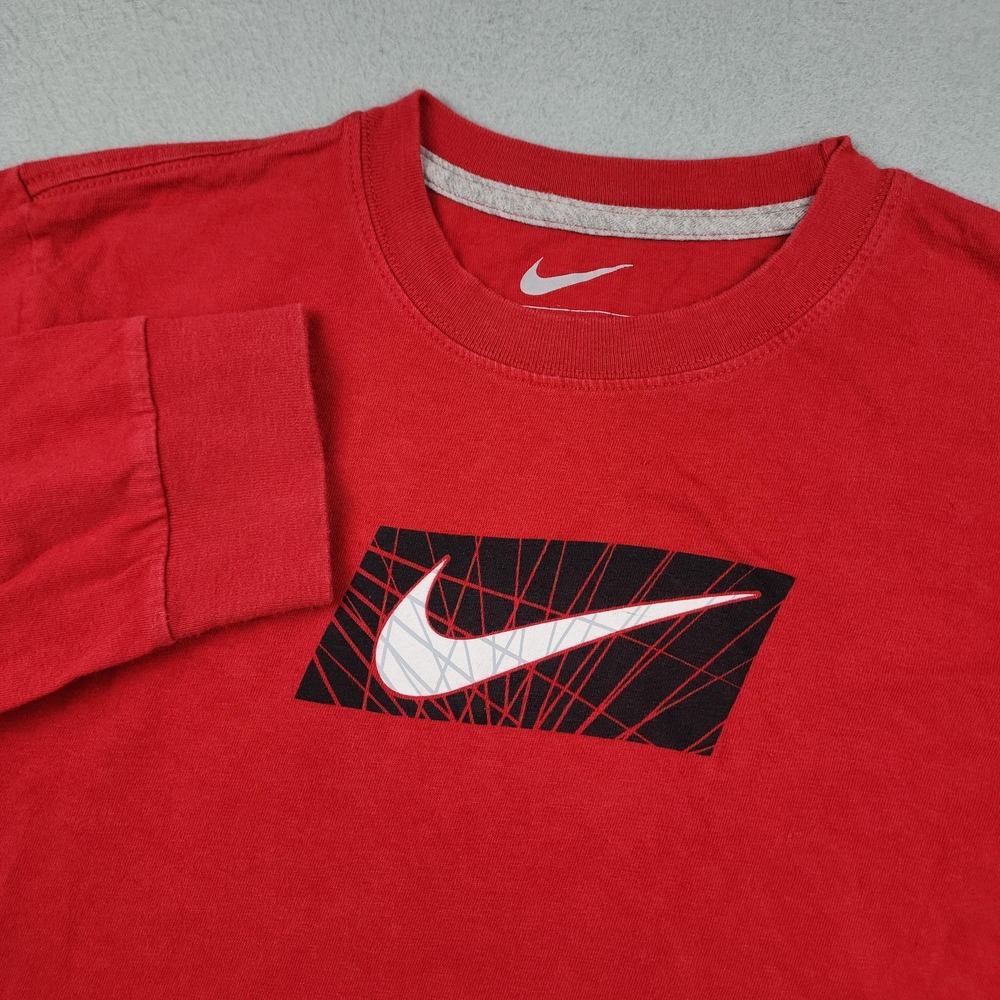 Nike Shirt Mens XL Red Long Sleeve Swoosh Logo Graphic Tee Athletic Gym Train